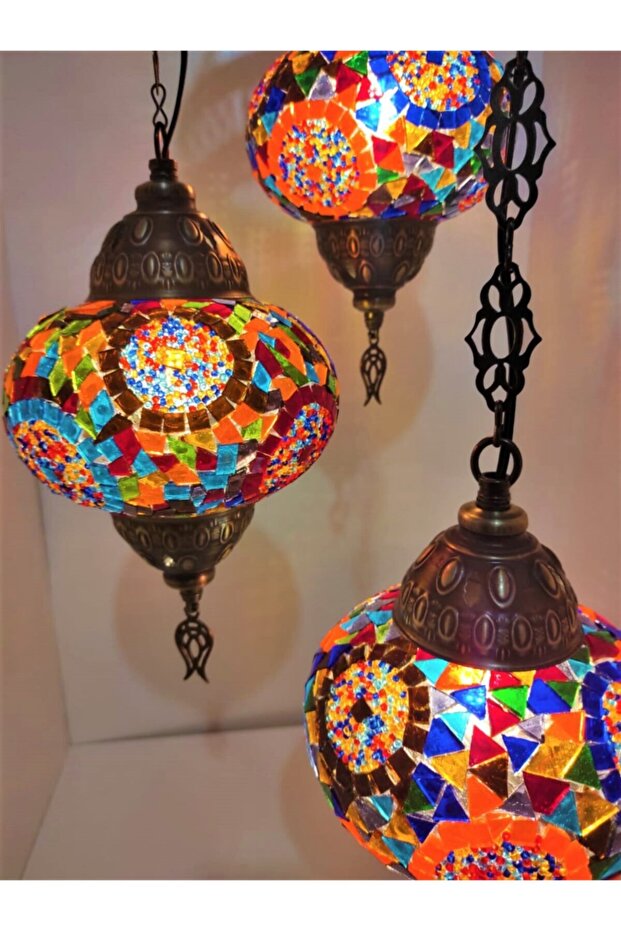 Mozaik 3lü Avize Sarkıt Otantik Avize - 2