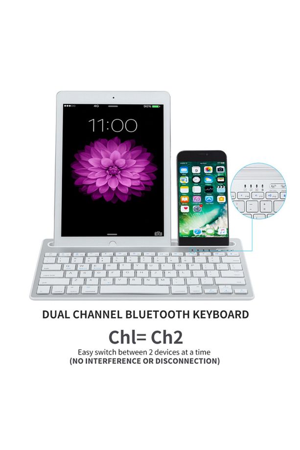 Beyaz Bluetooth Ultra Ince+şarjlı Mac/win/android/ıos Uyumlu Tablet Standlı Kablosuz Klavye - 6