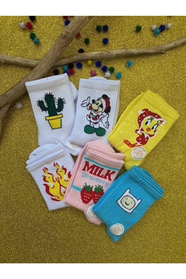 Women's 6-Piece Patterned Perfumed College Tennis Socks Mv8890