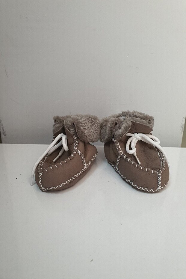Unisex Baby Gray Suede Leather Fur Booties