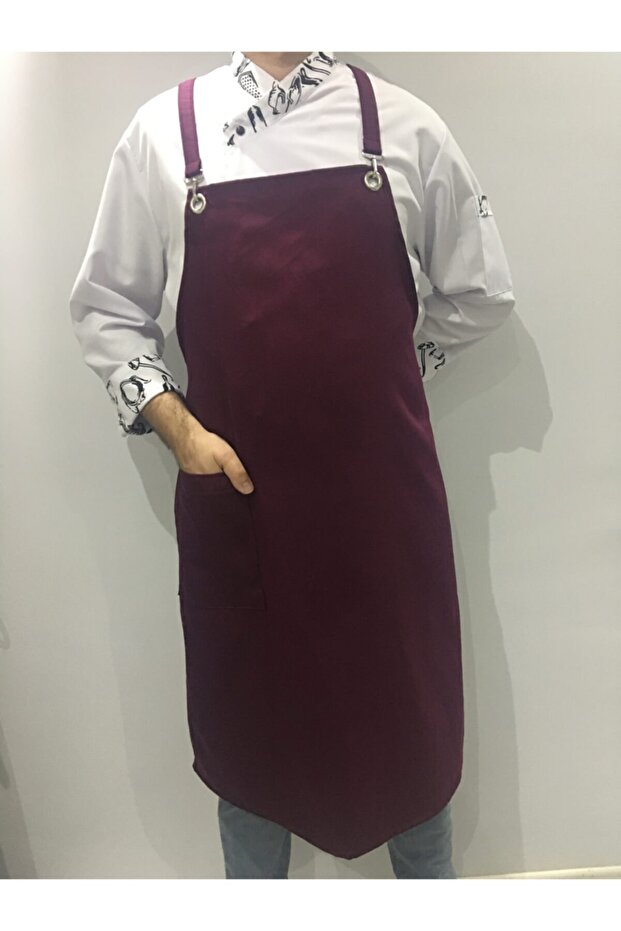 Halter Neck Kitchen Apron Master Chef Barista Apron Cafe Restaurant Chef Waiter Cook (Bordo)