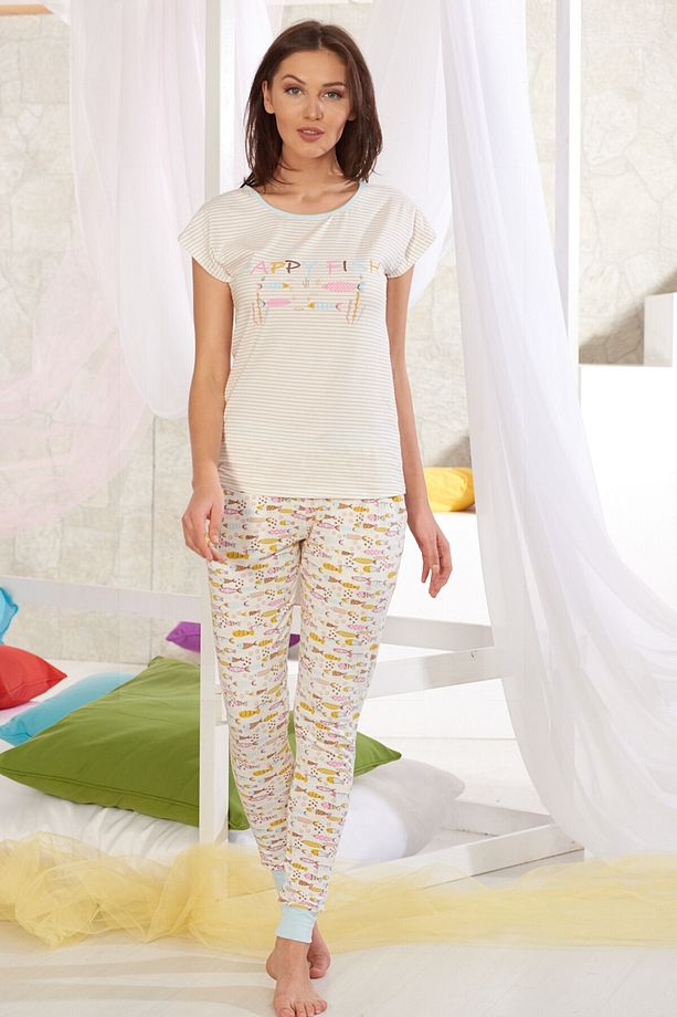 Kadın Ekru Baskılı Pijama Takımı 10662 - 1