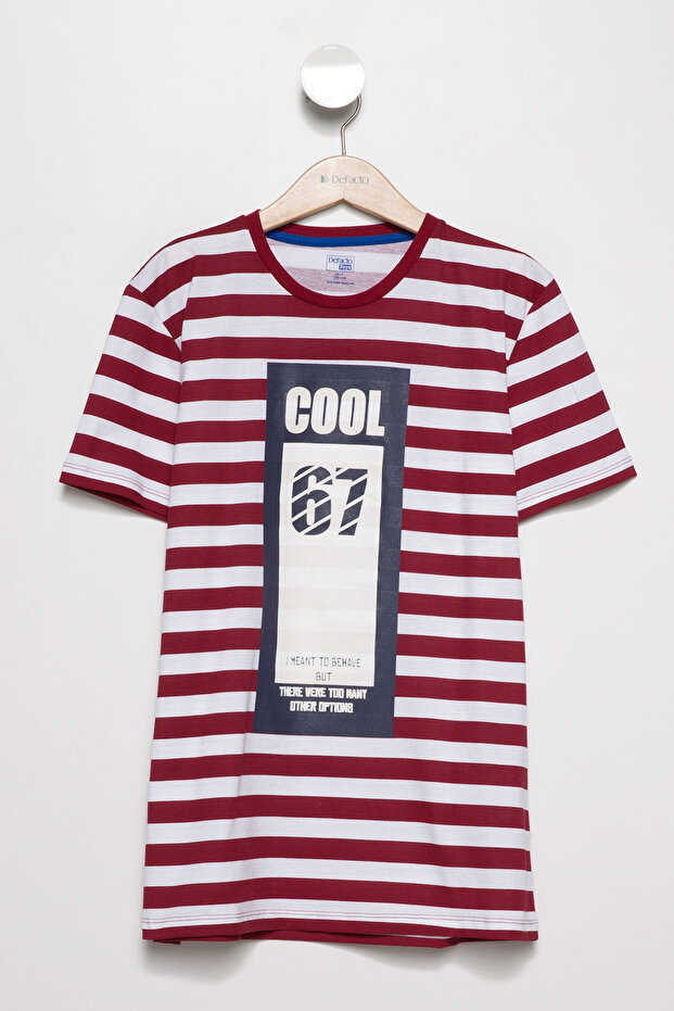Boy's Cool Printed White Striped T-Shirt - I1793A6.18Sp.Wt32