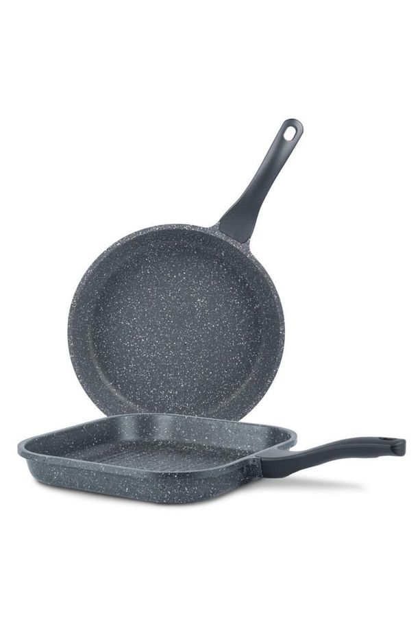 Alüminyum Döküm 2'li Tava Seti 24cm Ve Kare Tava / Gri - 1