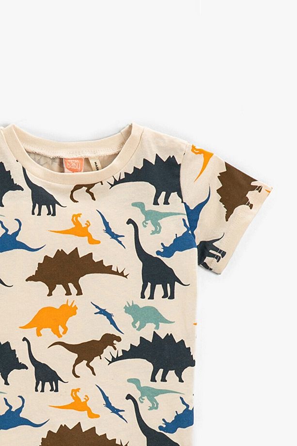 Erkek Bebek Dinozor Baskılı Kısa Kollu Bej Tişört 2smb10027tk - 2