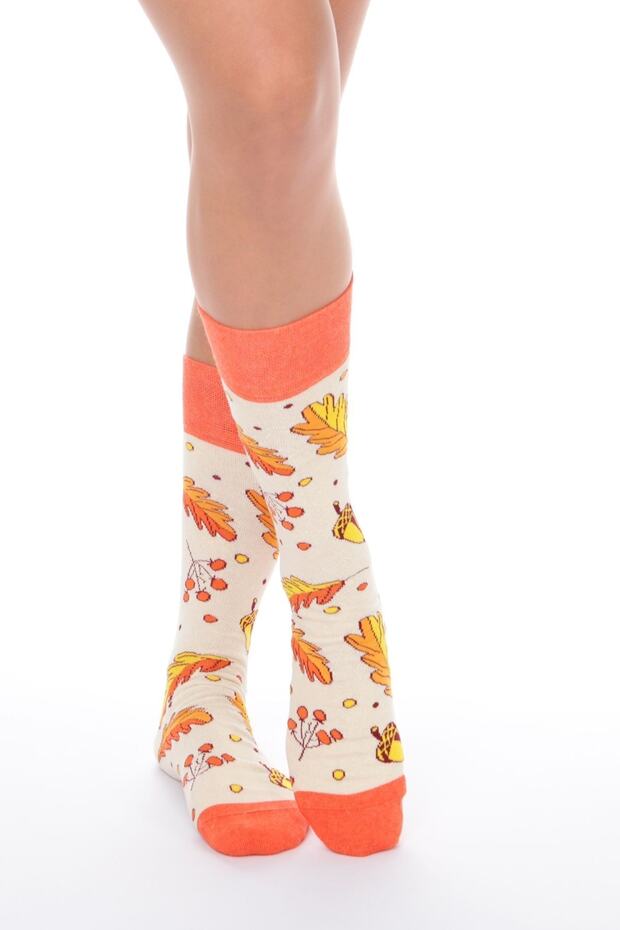 جوارب بتصميم فرع أوراق الشجر - برتقالي - 2