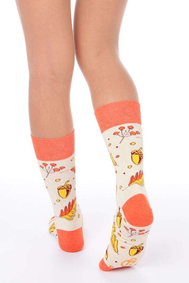 جوارب بتصميم فرع أوراق الشجر - برتقالي - 3