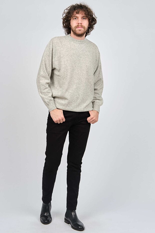 سترة رجالية من صوف الحمل برقبة على شكل حرف V 0593130 رمادي - 2