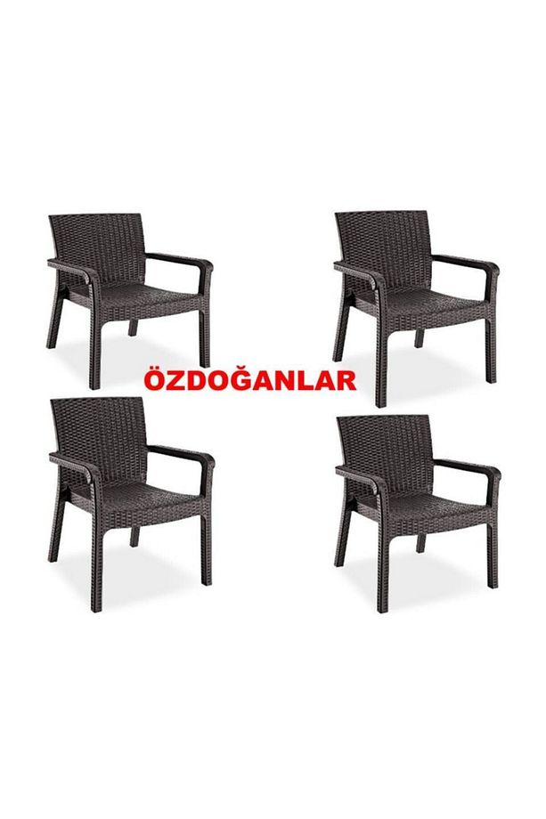 Markiz Kollu Rattan Koltuk Sandalye Bahçe 4 Adet Kahverengi - 1