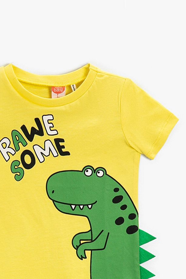 Erkek Bebek Dinozor Baskılı Kısa Kollu Sarı Tişört 2ymb18882ok - 2