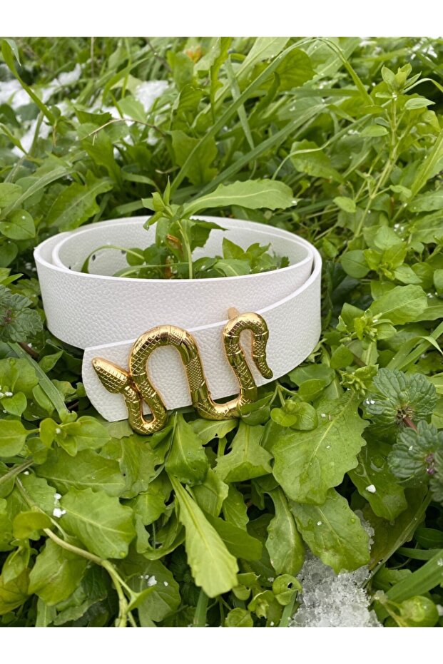 Women's White Belt with Snake Buckle, Gold Buckle Jean Belt, Jacket Belt, Trouser Belt