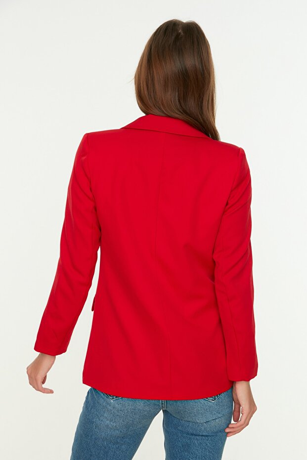 Kırmızı Regular Astarlı Düğmeli Dokuma Blazer Ceket TWOAW22CE0165 - 7