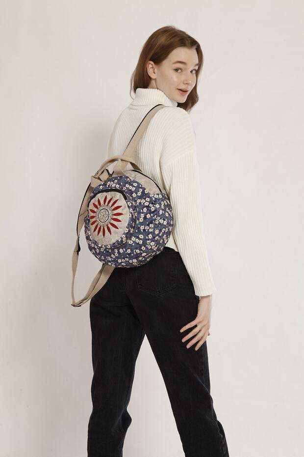 Fargin Ethnic Authentic Patterned Round Backpack Embroidered Bohemian Style Backpack