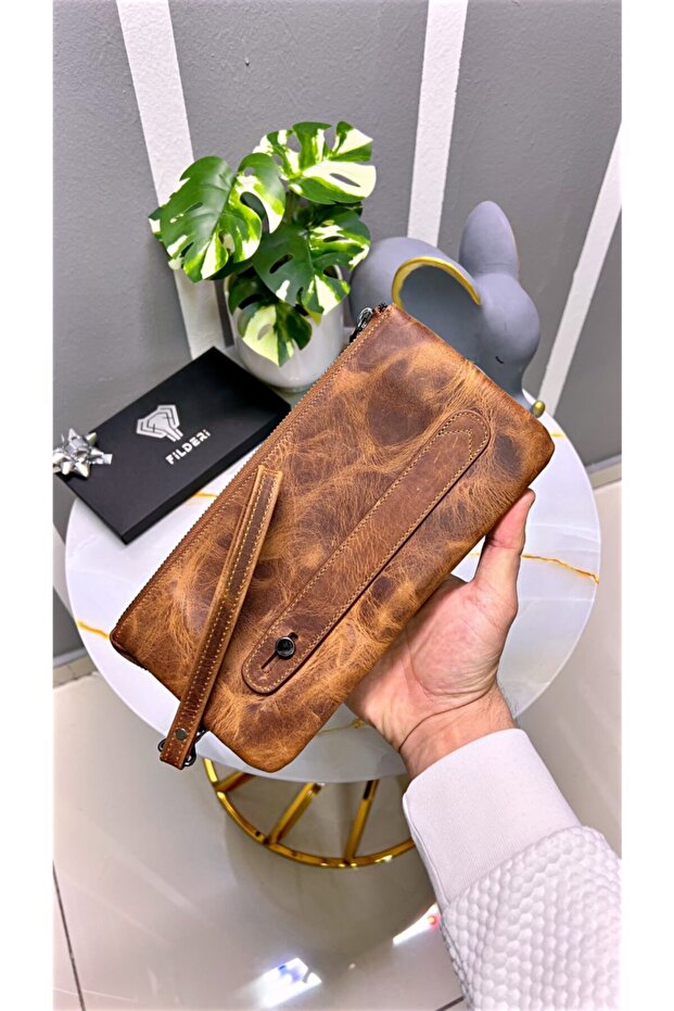 Handbag Genuine Leather Hazelnut Color with Hand Band 2029