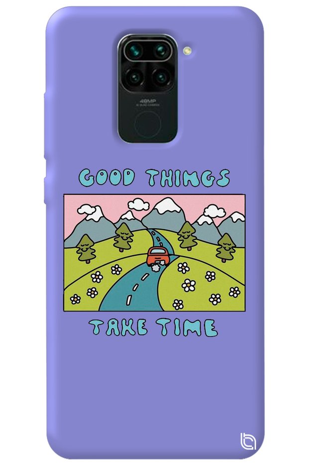 Xiaomi Redmi Note 9 Lilac Colored Premium Velvet Inside Take Time Patterned Silicone Phone Case