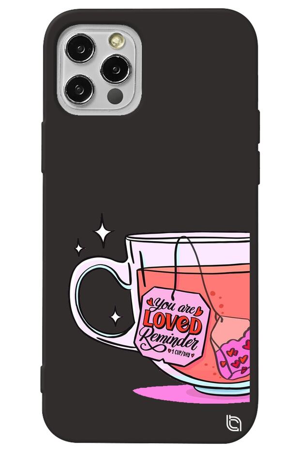 iPhone 13 Pro Max Black Color Premium Velvet Inside Tea Patterned Silicone Phone Case