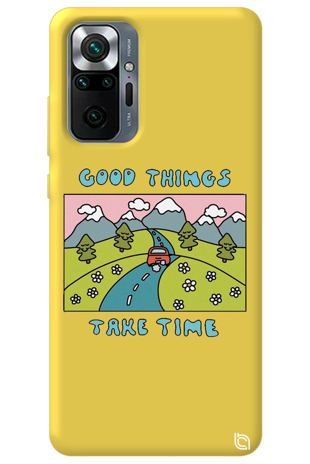 Xiaomi Redmi Note 10 Pro Yellow Color Premium Velvet Inside Take Time Patterned Silicone Phone Case