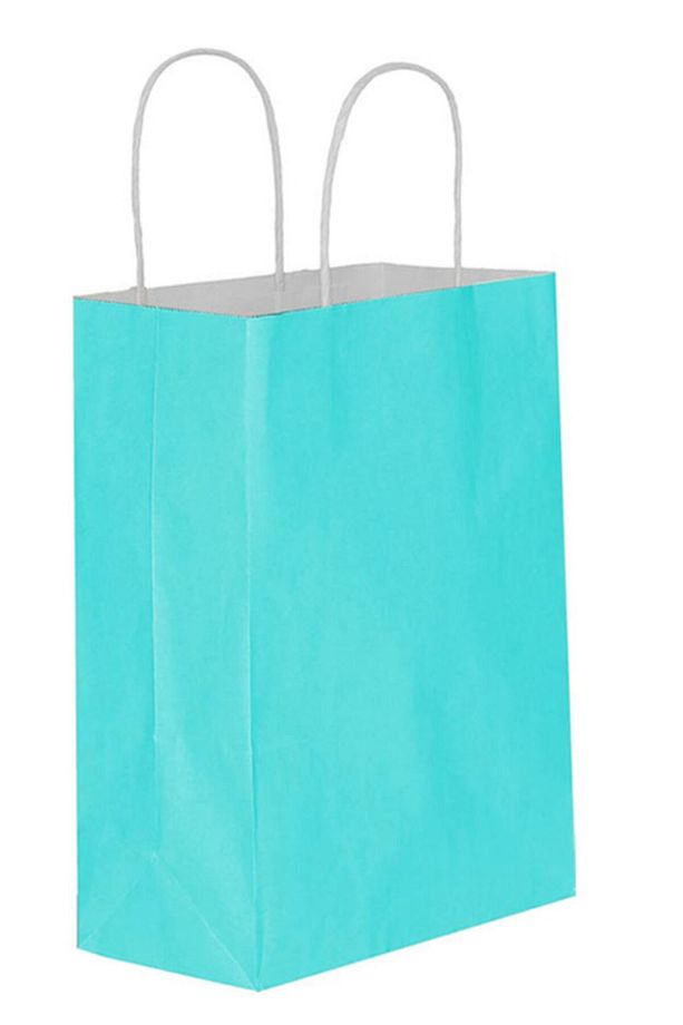 Mavi Kraft Çanta 18x8x24 ( 10 Adet ) ( Kağıt Poşet Çanta ) - 1