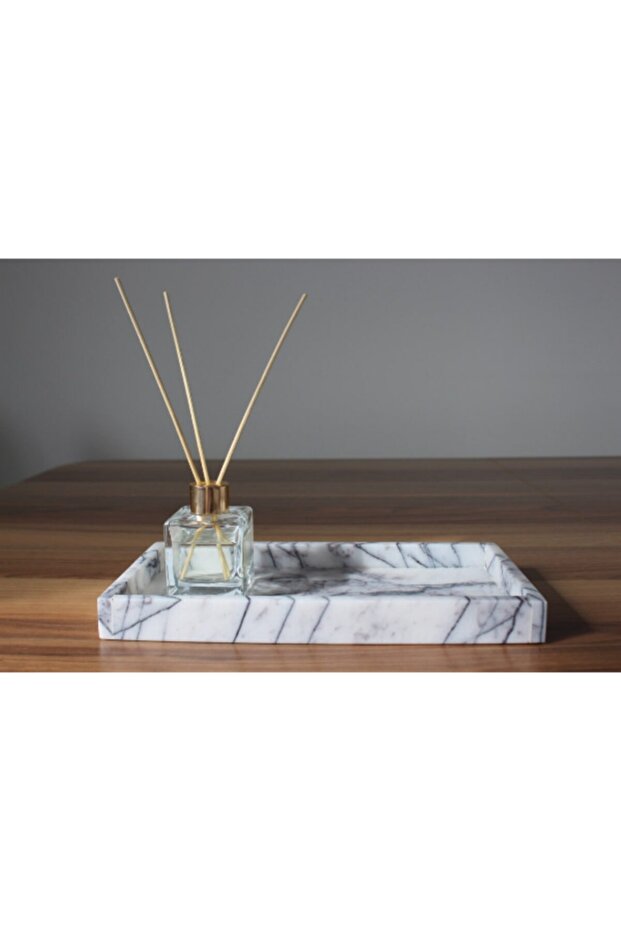 صينية رخامية مستطيلة للعرض، صينية زخرفية متعددة الأغراض، رخام أرجواني - 1