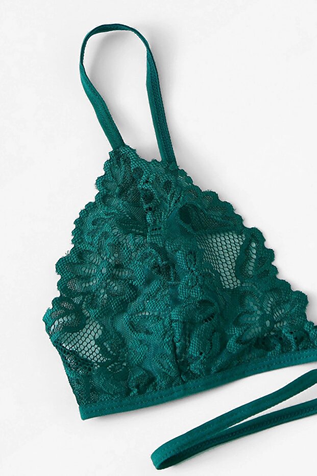 Kadın Yeşil Özel Şık Sütyen Külot Takımı - 4