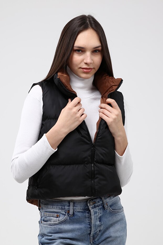 Kadın Siyah Şişme Yelek - 4