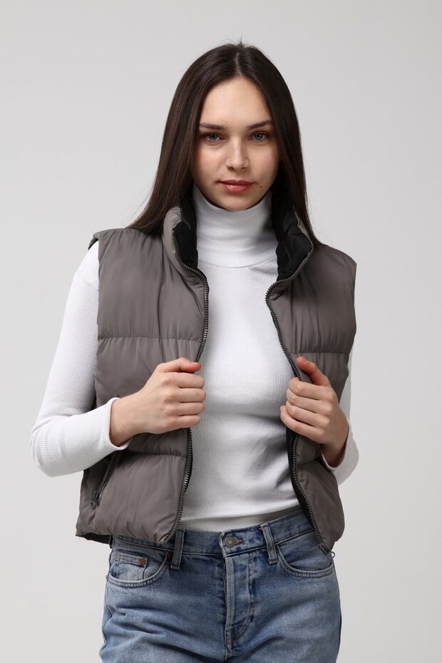 Kadın Gri Şişme Yelek - 13