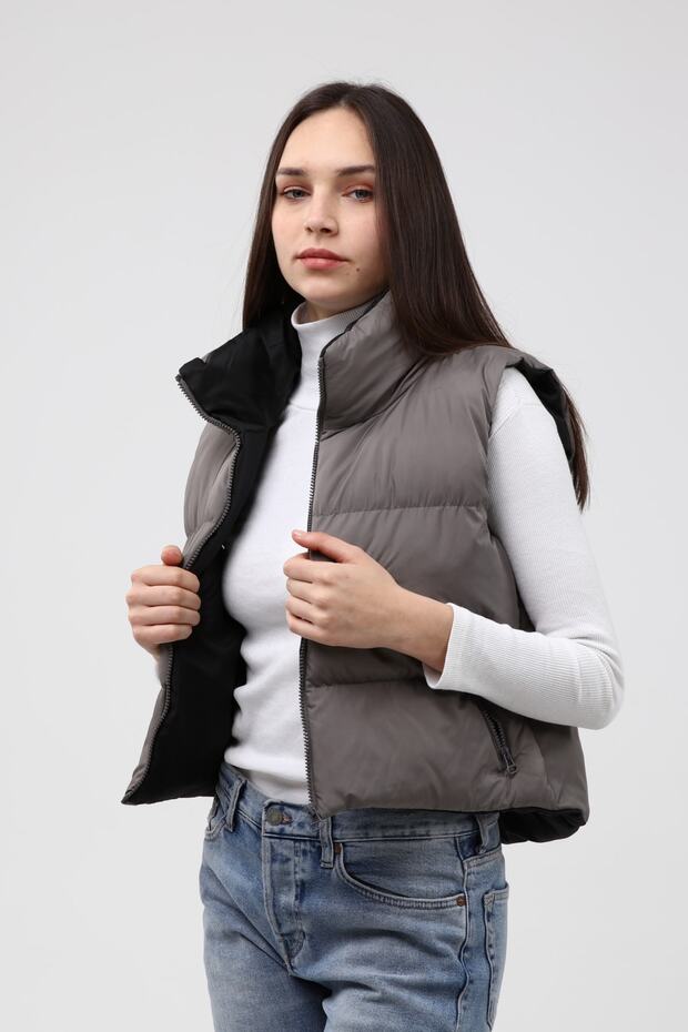 Kadın Gri Şişme Yelek - 4