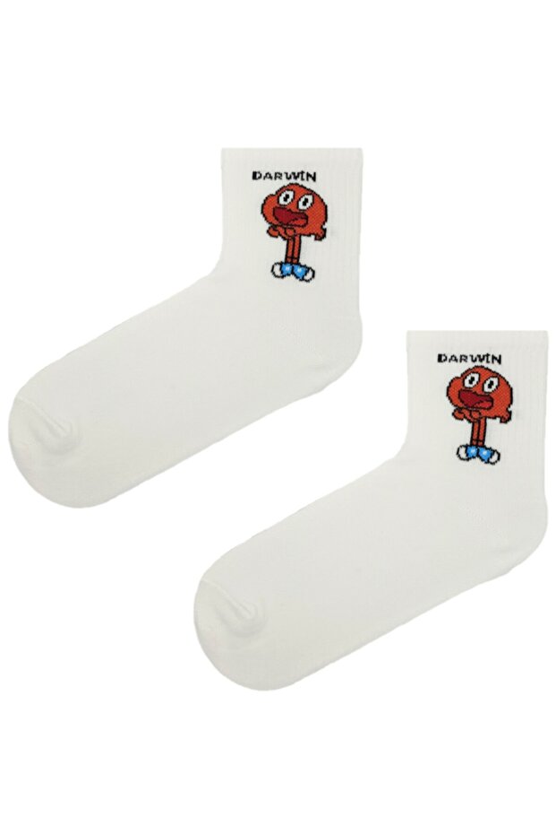 Darwin Temalı Çorap - Beyaz - 1