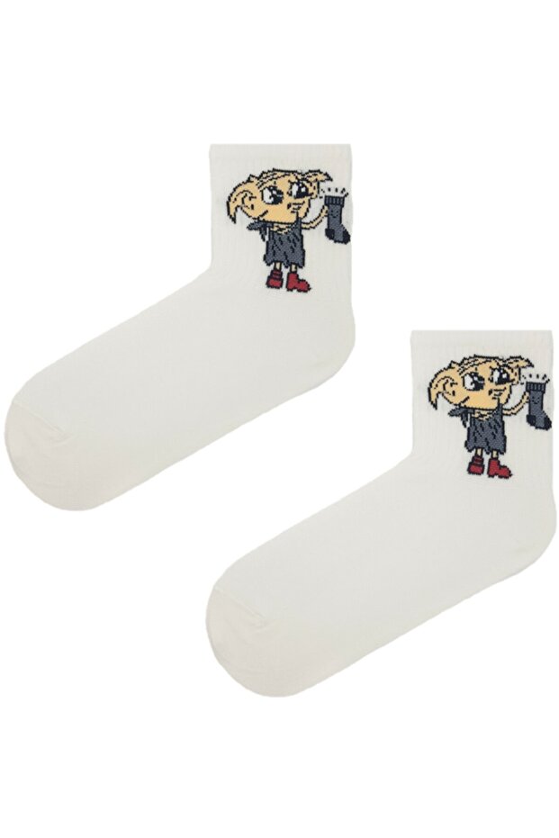 Dobby Temalı Çorap Beyaz - 1