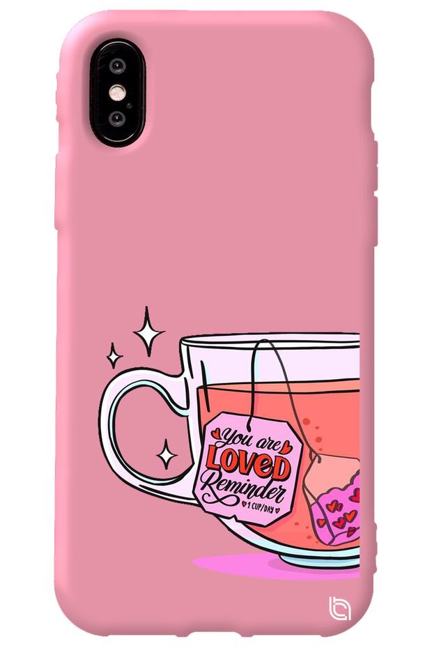iPhone XS Pink Color Premium Velvet Inside Tea Patterned Silicone Phone Case
