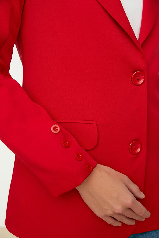 Kırmızı Regular Astarlı Düğmeli Dokuma Blazer Ceket TWOAW22CE0165 - 6