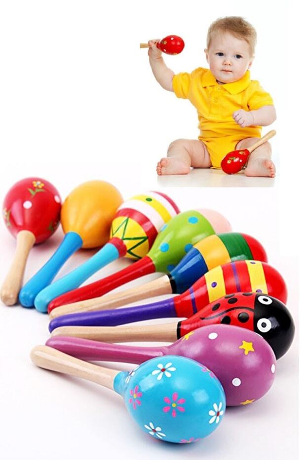 Colorful Wooden Maracas Baby Kids Instrument Rattle Shaker Toy