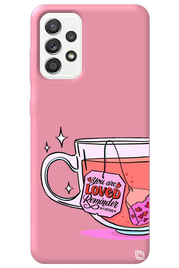 Samsung Galaxy A72 Pink Color Premium Velvet Inside Tea Patterned Silicone Phone Case