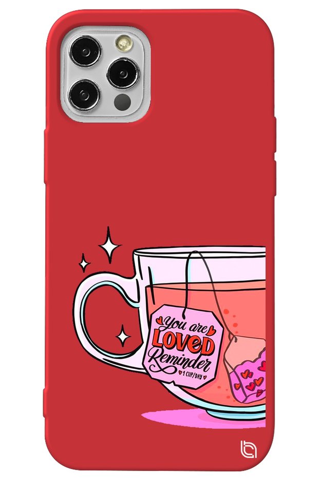 iPhone 13 Pro Max Red Color Premium Velvet Inside Tea Patterned Silicone Phone Case