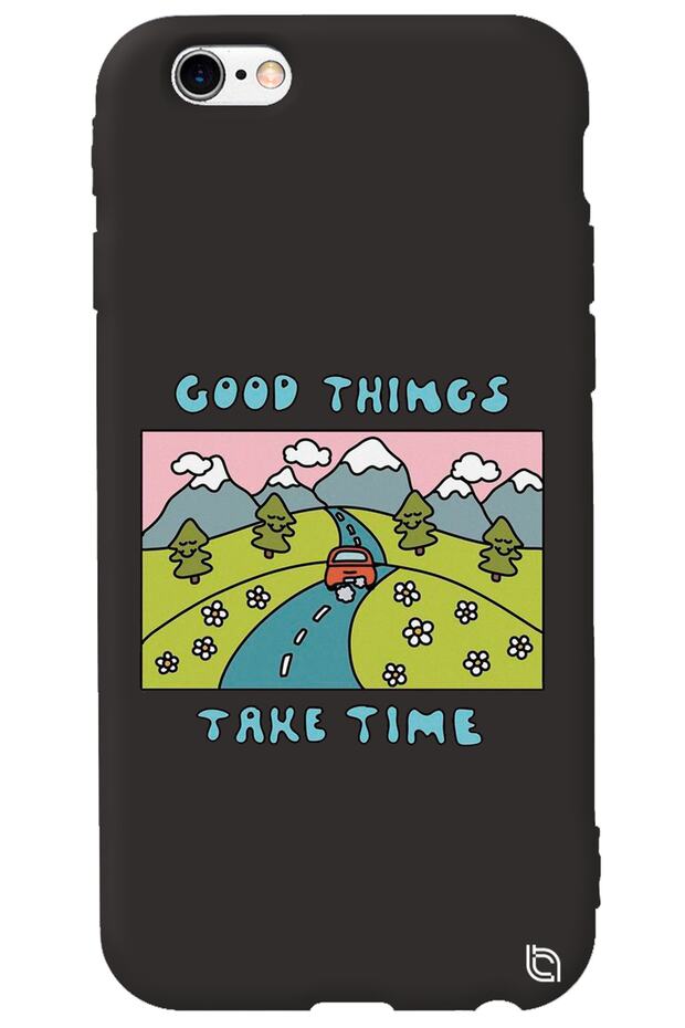 iPhone 6 6S Black Color Premium Velvet Inside Take Time Patterned Silicone Phone Case