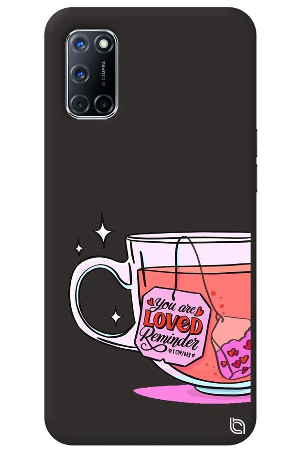 Oppo A72 Black Color Premium Velvet Inside Tea Patterned Silicone Phone Case