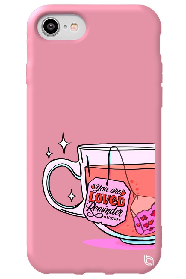 iPhone 7 Pink Color Premium Velvet Inside Tea Patterned Silicone Phone Case