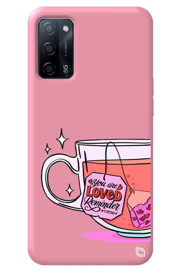 Oppo A52 Pink Color Premium Velvet Inside Tea Patterned Silicone Phone Case