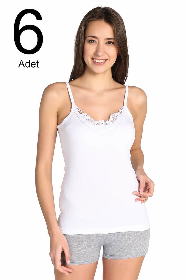 6'lı Paket Fistolu Ip Askılı Kadın Atlet - 1