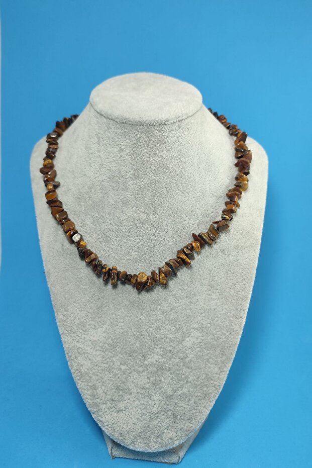 Tiger Eye Natural Cracked Stone Handcrafted Women's Necklace 40cm