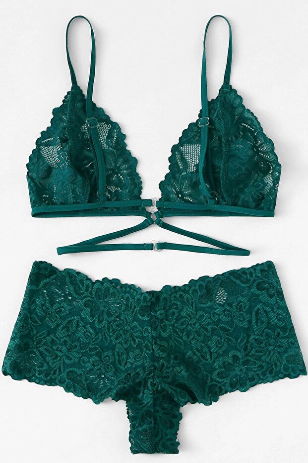 Kadın Yeşil Özel Şık Sütyen Külot Takımı - 3