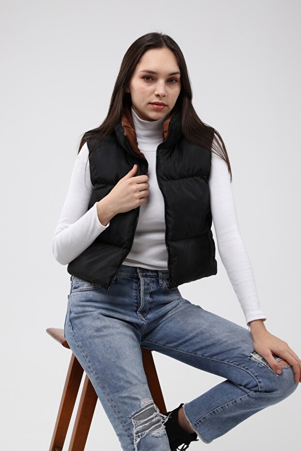 Kadın Siyah Şişme Yelek - 1