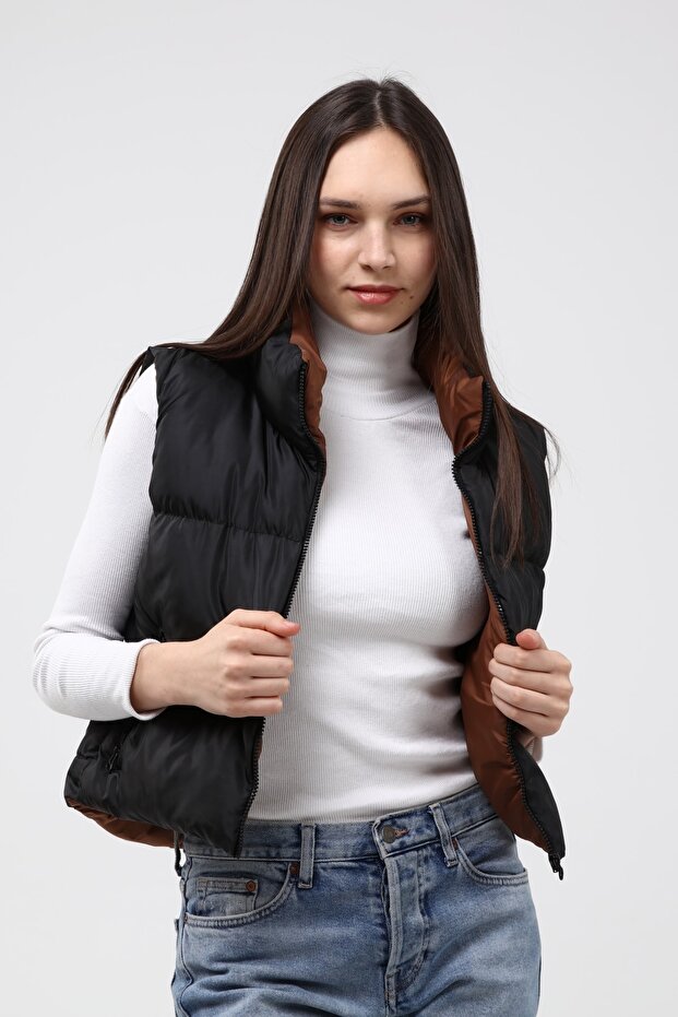 Kadın Siyah Şişme Yelek - 5