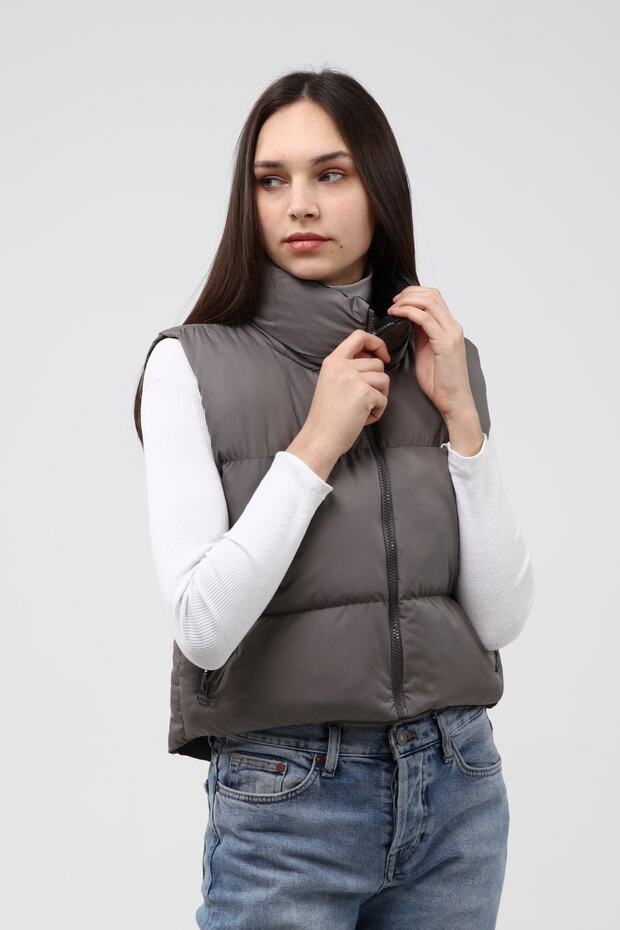 Kadın Gri Şişme Yelek - 8