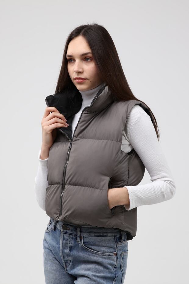 Kadın Gri Şişme Yelek - 9