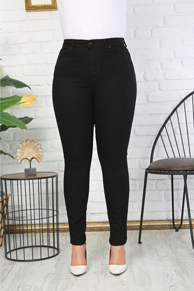 Black High Waist Lycra Plus Size Jean Trousers