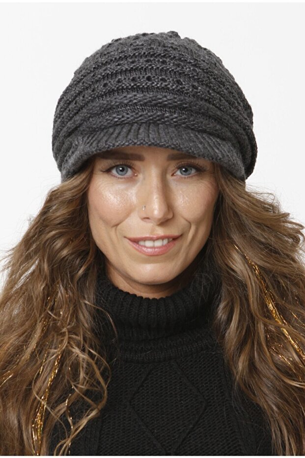 Brim Lined Knitwear Knitted Beret - Anthracite