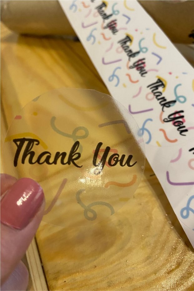 Transparent Sticker Thank You Colorful - 60 Pieces of 5 cm Diameter