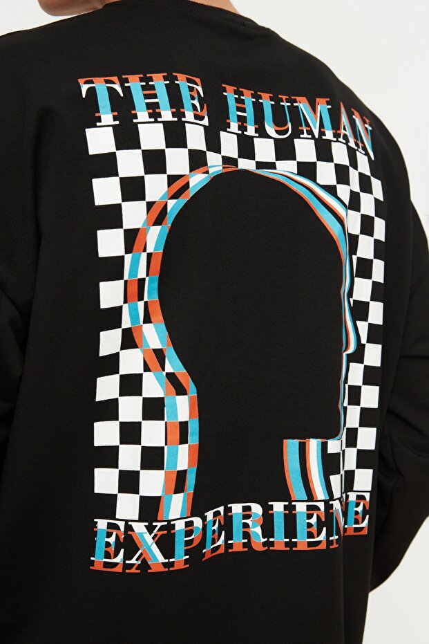 Siyah Oversize/Geniş Kesim Baskılı Sweatshirt TMNAW22SW0417 - 5