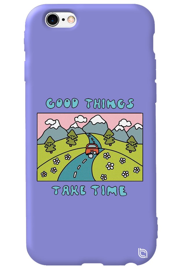 iPhone 6 Plus Lilac Colored Premium Velvet Inside Take Time Patterned Silicone Phone Case
